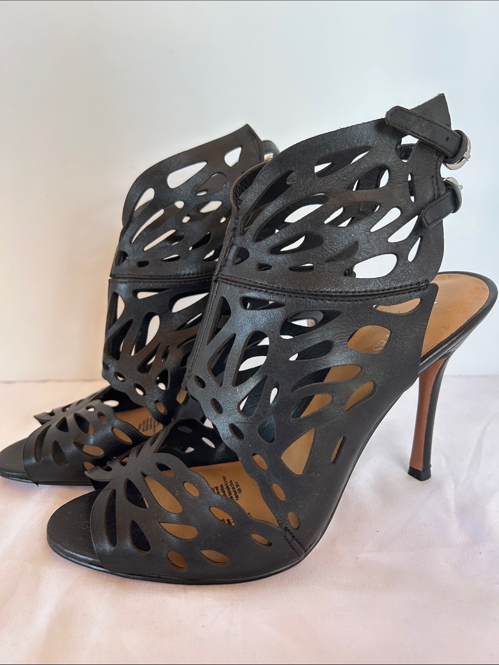 Nine West Women's Black Laser-Cut High Heel Sandals